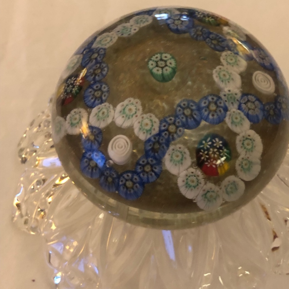 Millefiori Paperweight Vintage Blue White Green Red Floral Star Pattern GORGEOUS - Picture 7 of 12